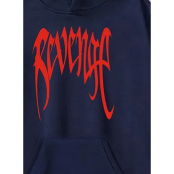 XXXTentacion Printed Hoodie Navy Blue/Red, XS