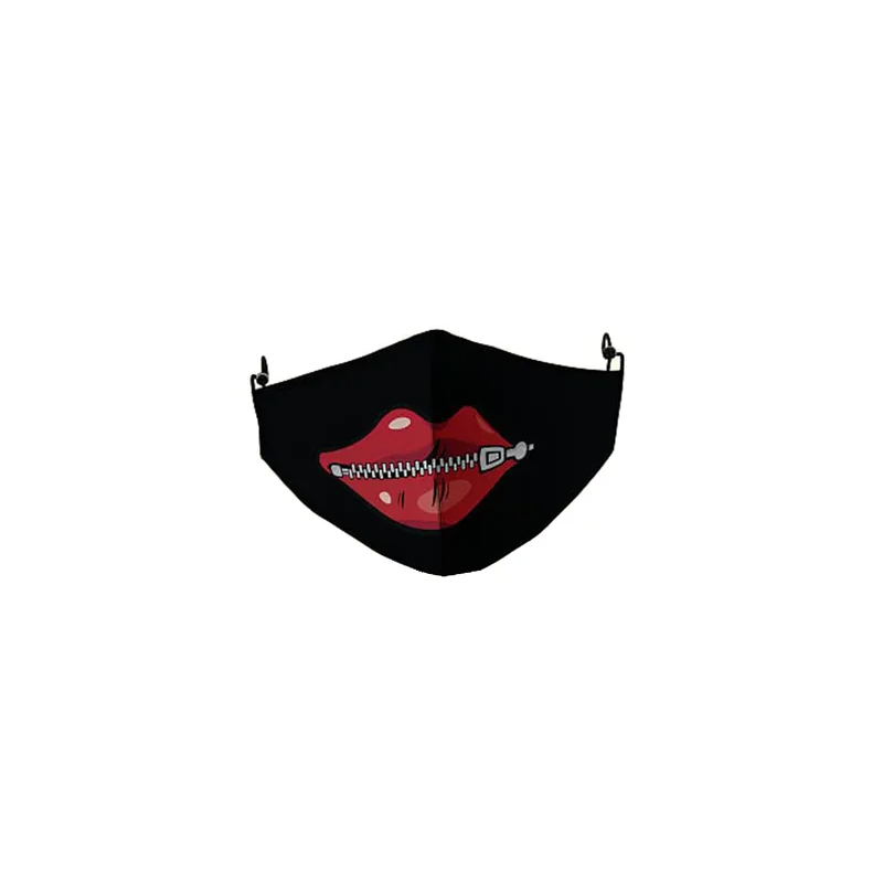 Zipped Lips Printed Mask Black 13X24cm