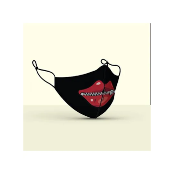 Zipped Lips Printed Mask Black 13X24cm