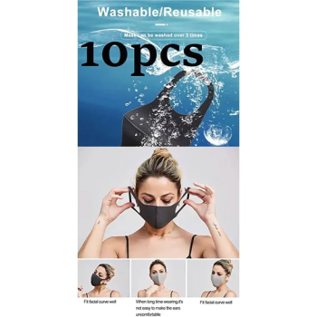 10 Pcs Unisex Black Face Mouth Mask Washable Reusable Cycling Cloth Masks for Men Women, Dust Masks for Outdoor Activities Cycling Camping Gardening Travel