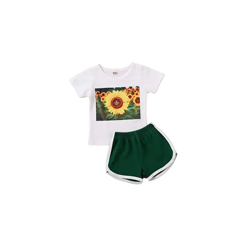 12 Pack Sunflower Printed T-Shirt With Shorts White/Green/Yellow