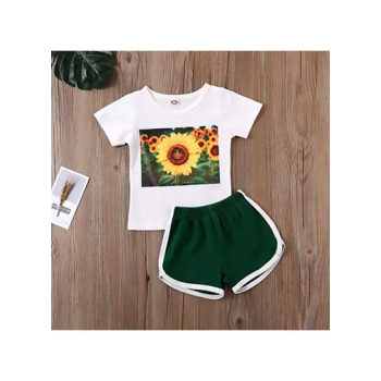 12 Pack Sunflower Printed T-Shirt With Shorts White/Green/Yellow