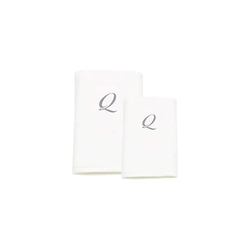 2- Piece Letter Q Printed White Bath Towel 70 x 140 cm 650 GSM