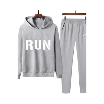 2 Piece Set Printed Hoodie Sweatshirt And Sports Pants Grey/White