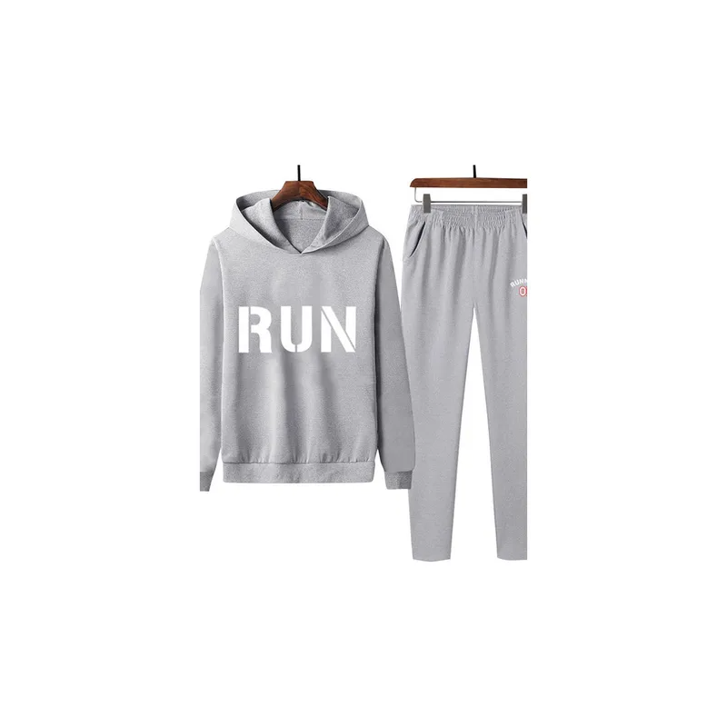 2 Piece Set Printed Hoodie Sweatshirt And Sports Pants Grey/White