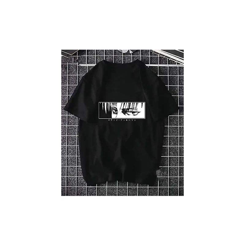2022 Harajuku Man Attack On Titan T Shirts Tees Shirt Tops Design Cotton Black Short-Sleeved Aesthetic Japanese Anime T Shirt