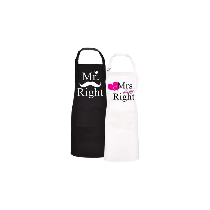 2-Piece Couple Adjustable Aprons Black/White/Pink 27.6x33.5inch
