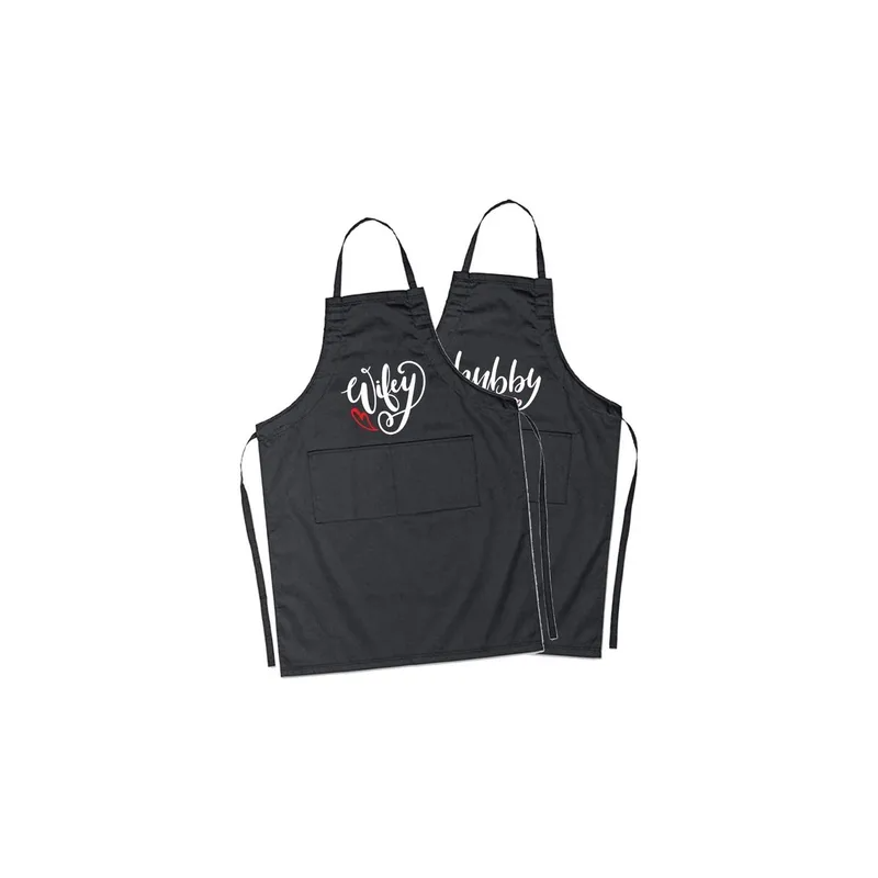 2-Piece Couple Adjustable Aprons Black/White/Red 98x69.5cm