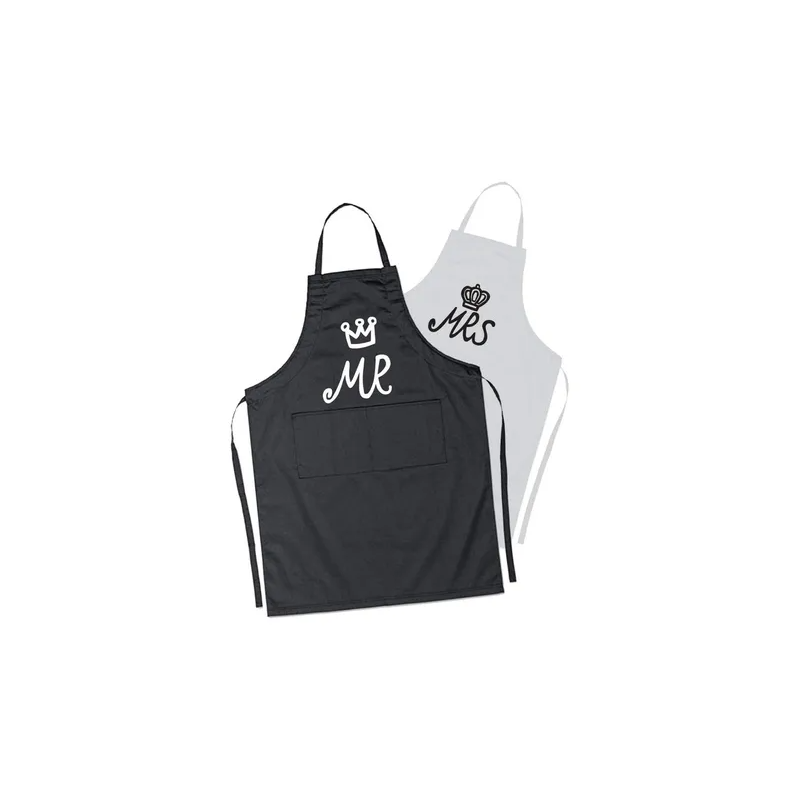 2-Piece Couple Adjustable Aprons, Black/White 98 x 69.5cm