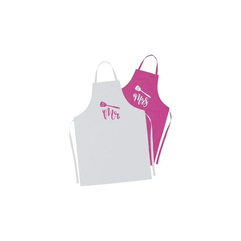 2-Piece Couple Adjustable Aprons White/Pink 98 x 69.5cm