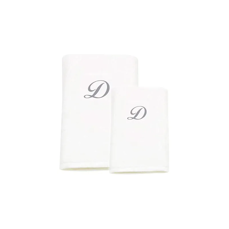2-Piece Letter D Embroidery Cotton Bath And Hand Towel White 70x140cm