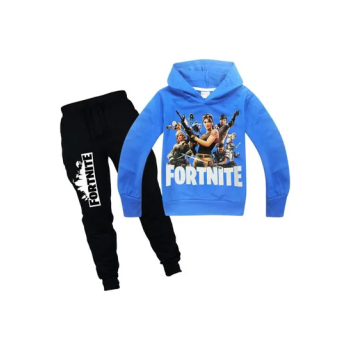 2-Piece Fortnite Printed Hooded Jacket And Pant Set, Blue/Black