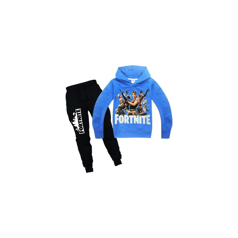 2-Piece Fortnite Printed Hooded Jacket And Pant Set, Blue/Black