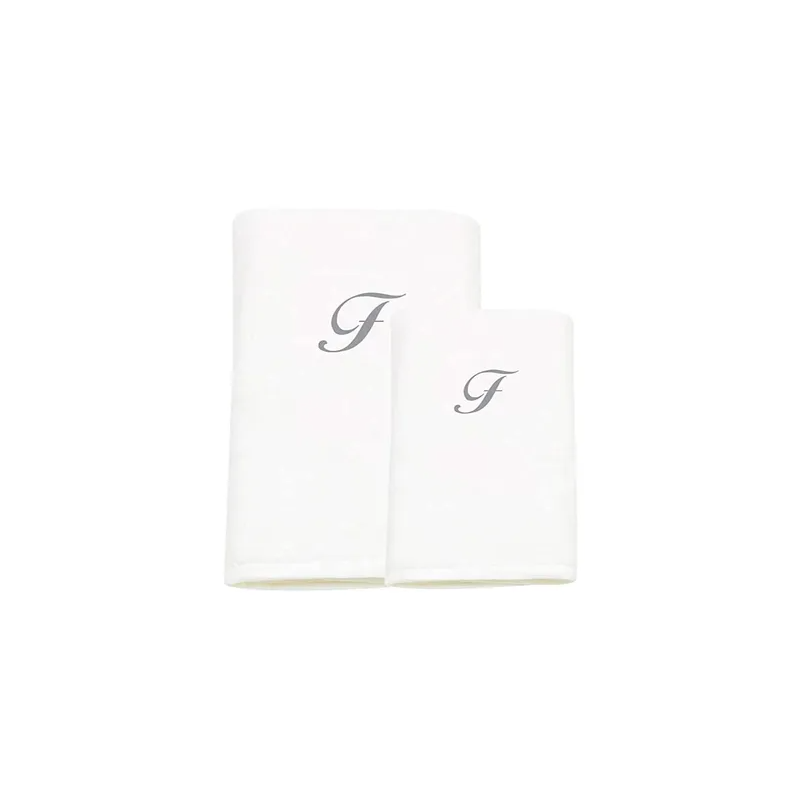 2-Piece Letter F Embroidery Cotton Bath And Hand Towel White 70x140cm