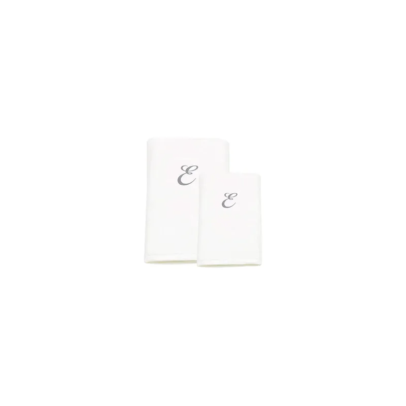 2-Piece Letter E Embroidery Cotton Bath And Hand Towel White 70x140cm