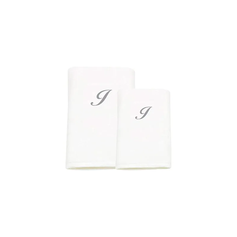 2-Piece Letter J Embroidery Cotton Bath And Hand Towel White 70x140cm