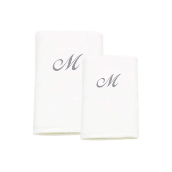 2-Piece Letter M Embroidery Cotton Bath And Hand Towel White 70x140cm