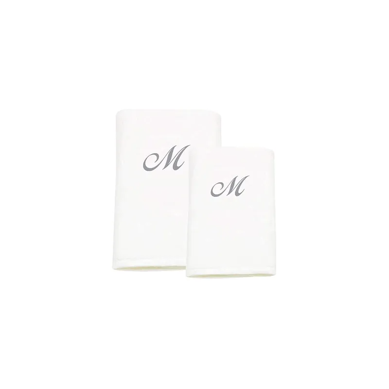 2-Piece Letter M Embroidery Cotton Bath And Hand Towel White 70x140cm