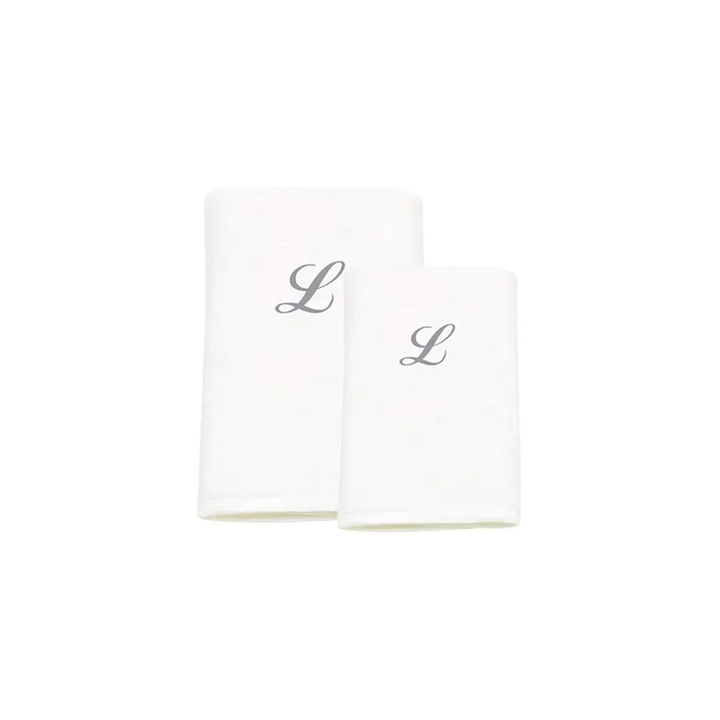 2-Piece Letter L Embroidery Cotton Bath And Hand Towel White 70x140cm