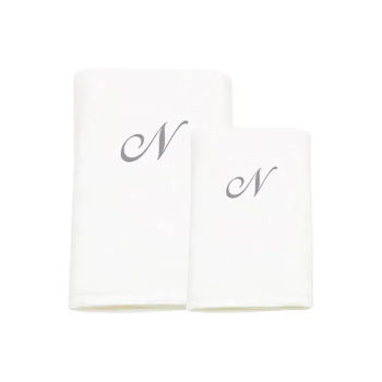 2-Piece Letter N Embroidery Cotton Bath And Hand Towel White 70x140cm