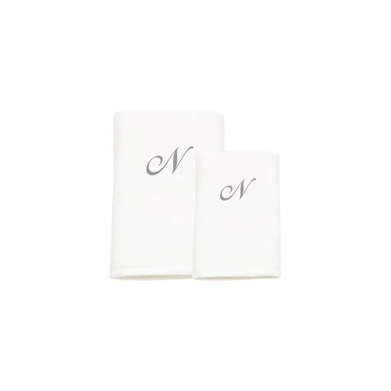 2-Piece Letter N Embroidery Cotton Bath And Hand Towel White 70x140cm