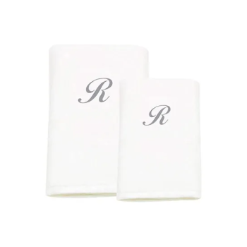 2-Piece Letter R Embroidery Cotton Bath And Hand Towel White 70x140cm