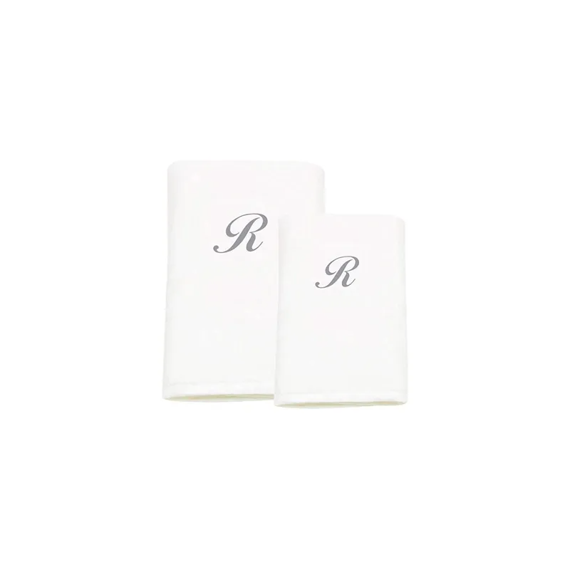 2-Piece Letter R Embroidery Cotton Bath And Hand Towel White 70x140cm