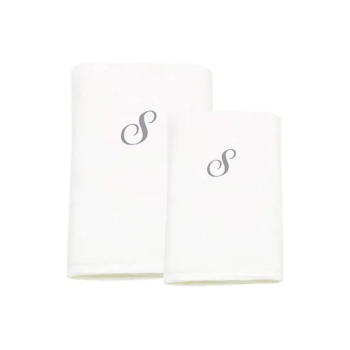 2-Piece Letter S Embroidery Cotton Bath And Hand Towel White 70x140cm