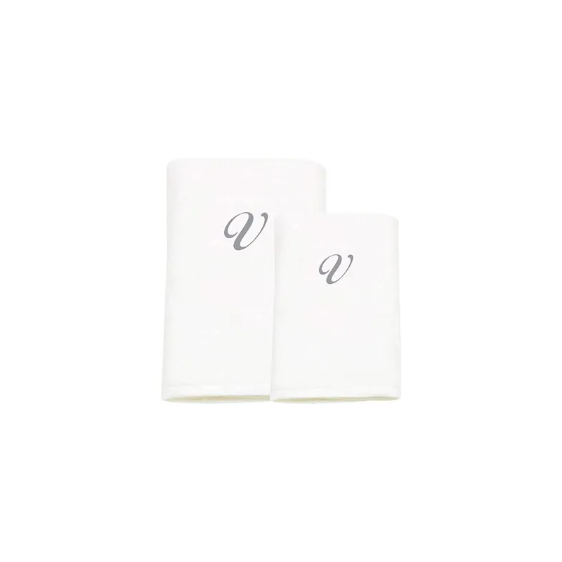 2-Piece Letter V Embroidery Cotton Bath And Hand Towel White 70x140cm