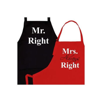 2-Piece Mr Right And Mrs Always Right Printed Apron Set Red/Black 98x69.5cm