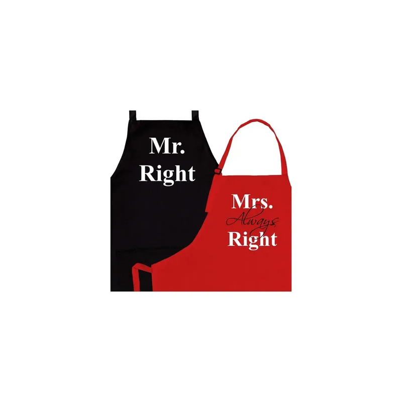 2-Piece Mr Right And Mrs Always Right Printed Apron Set Red/Black 98x69.5cm
