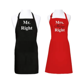 2-Piece Mr Right And Mrs Always Right Printed Apron Set Red/Black 98x69.5cm