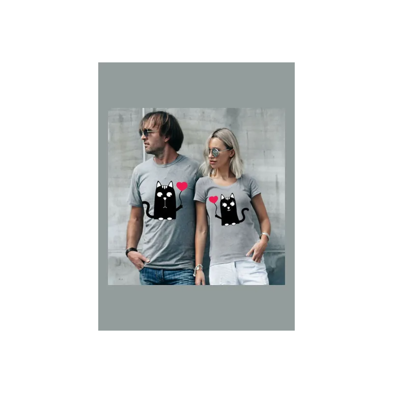 2-Piece Printed Couple T-Shirt Set Grey