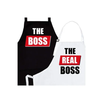 2-Piece The Boss Printed Apron Set Black/White/Red 98x69.5cm