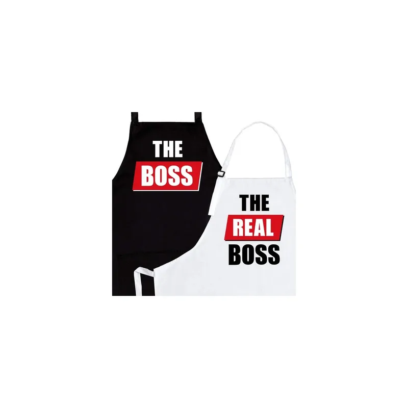 2-Piece The Boss Printed Apron Set Black/White/Red 98x69.5cm