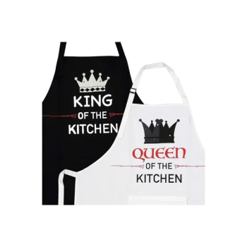 2-Piece Printed Kitchen Apron Set Black/White 98 x 69.5cm