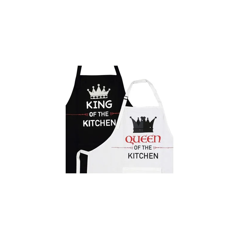 2-Piece Printed Kitchen Apron Set Black/White 98 x 69.5cm