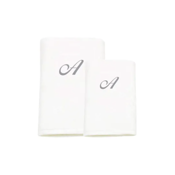 2-Pieces Letter A Embroidery Cotton Bath And Hand Towel White 70x140cm