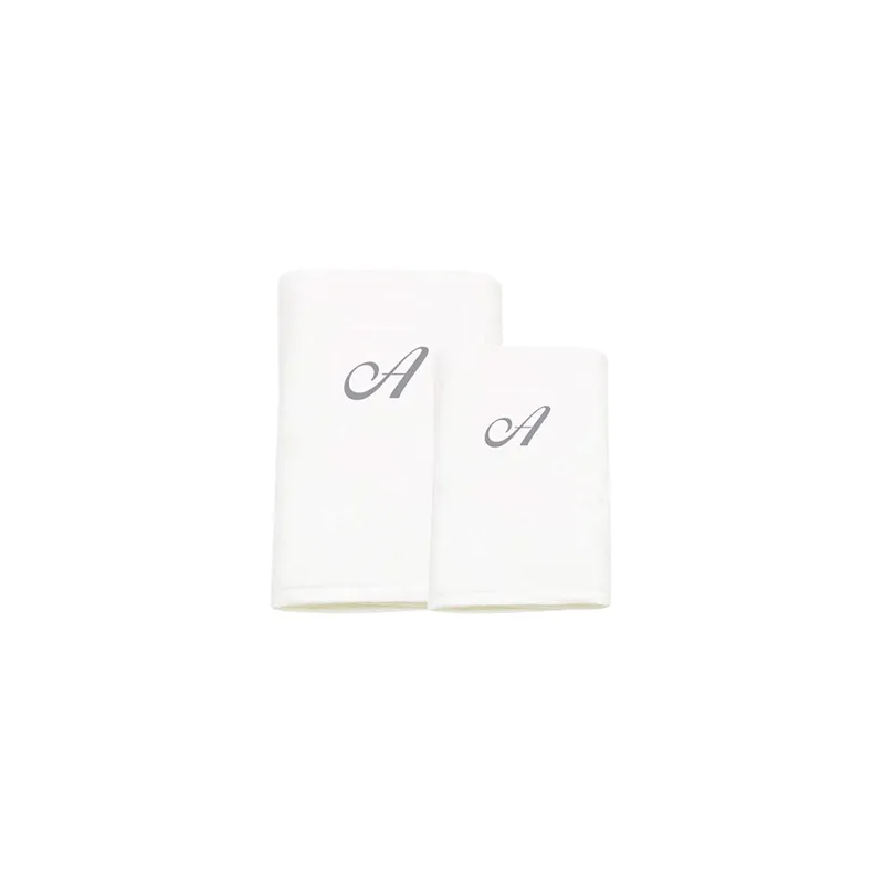 2-Pieces Letter A Embroidery Cotton Bath And Hand Towel White 70x140cm