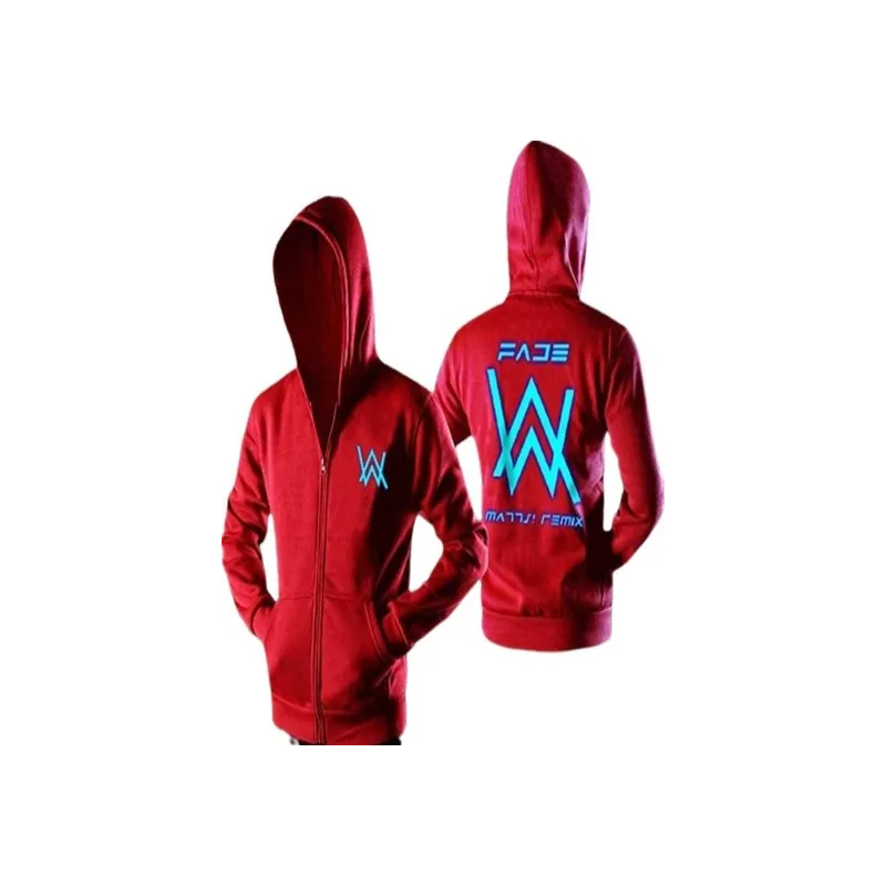 Alan Walker Faded Printed Zipper Hoodies Red