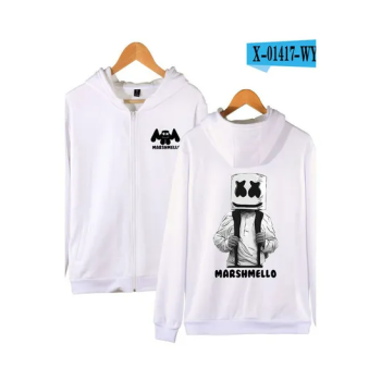 Marshmello Printed Casual Zipper Long Sleeve Hooded Sweatshirts black