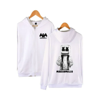 Marshmello Printed Casual Zipper Long Sleeve Hooded Sweatshirts black