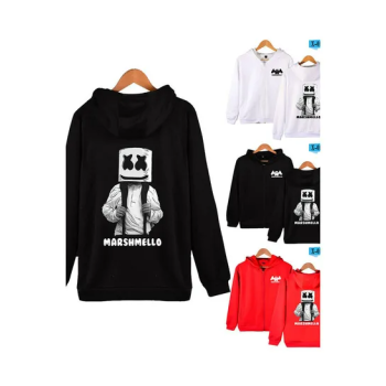 Marshmello Printed Casual Zipper Long Sleeve Hooded Sweatshirts red