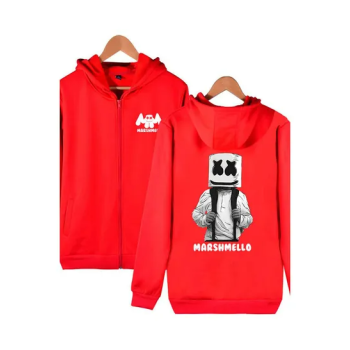 Marshmello Printed Casual Zipper Long Sleeve Hooded Sweatshirts red