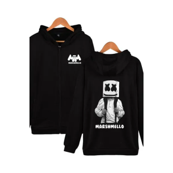Marshmello Printed Casual Zipper Long Sleeve Hooded Sweatshirts red