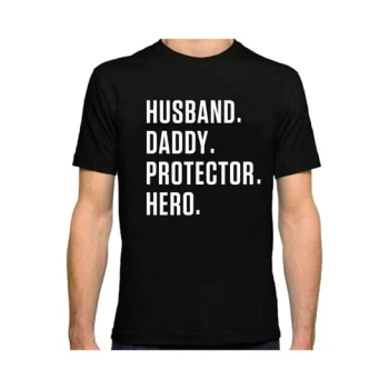 Men Husband Daddy Hero Print Short Sleeve Round Neck T-Shirt Father Day Gift Black