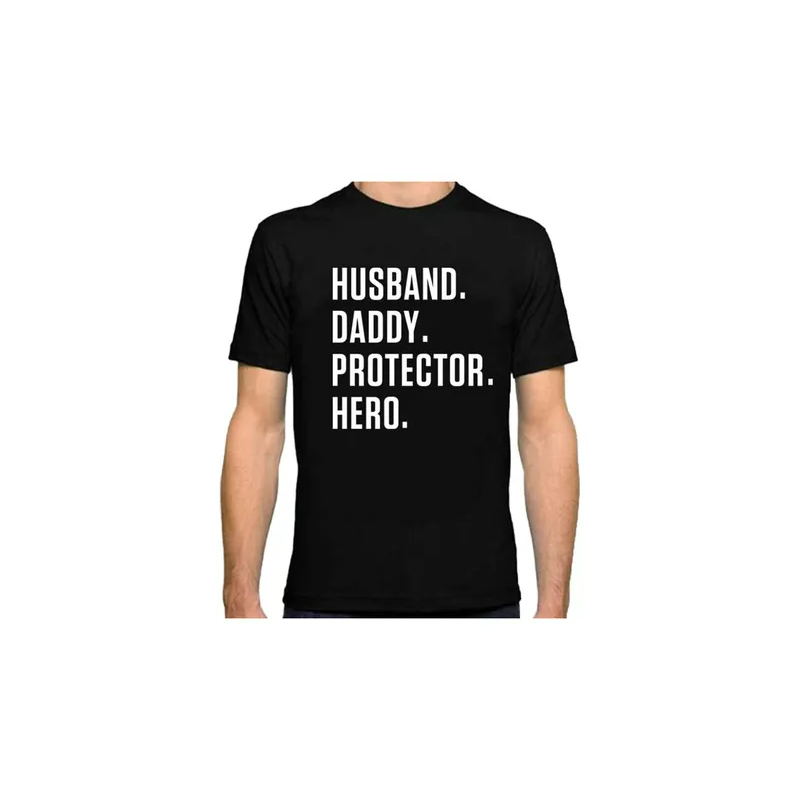 Men Husband Daddy Hero Print Short Sleeve Round Neck T-Shirt Father Day Gift Black