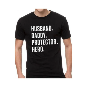 Men Husband Daddy Hero Print Short Sleeve Round Neck T-Shirt Father Day Gift Black