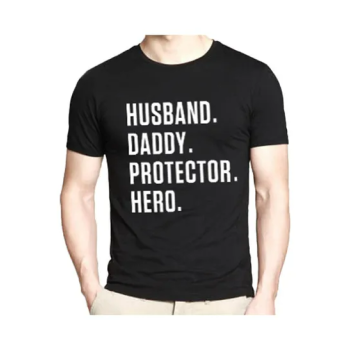Men Husband Daddy Hero Print Short Sleeve Round Neck T-Shirt Father Day Gift Black