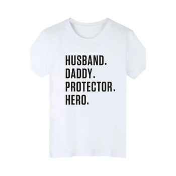 Men Husband Daddy Hero Print Short Sleeve Round Neck T-Shirt Father Day Gift (White)